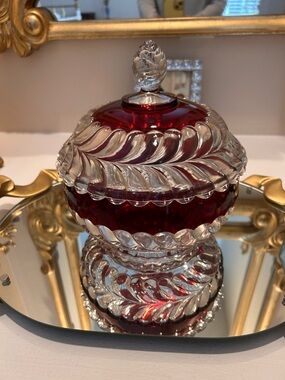 Vintage Footed Cranberry Glass Candy Dish